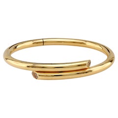 Vintage French Diamond 18K Yellow Gold and Silver Bangle