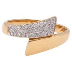 Vintage French Diamond 18K Yellow Gold Bypass Ring
