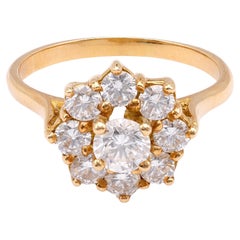 Französischer Diamant-Cluster-Ring aus 18 Karat Gelbgold mit Diamanten