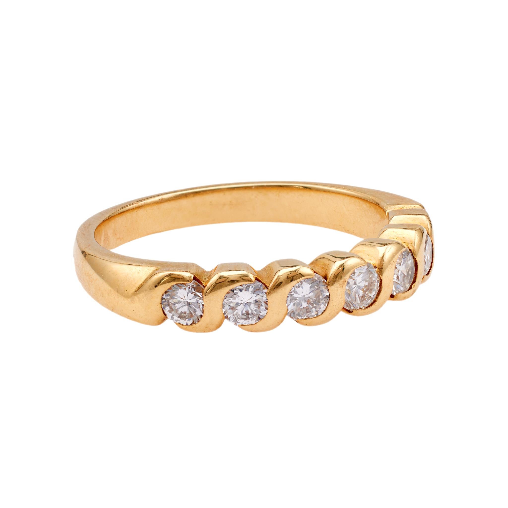 Women's or Men's Vintage French Diamond 18k Yellow Gold Half Eternity Band For Sale