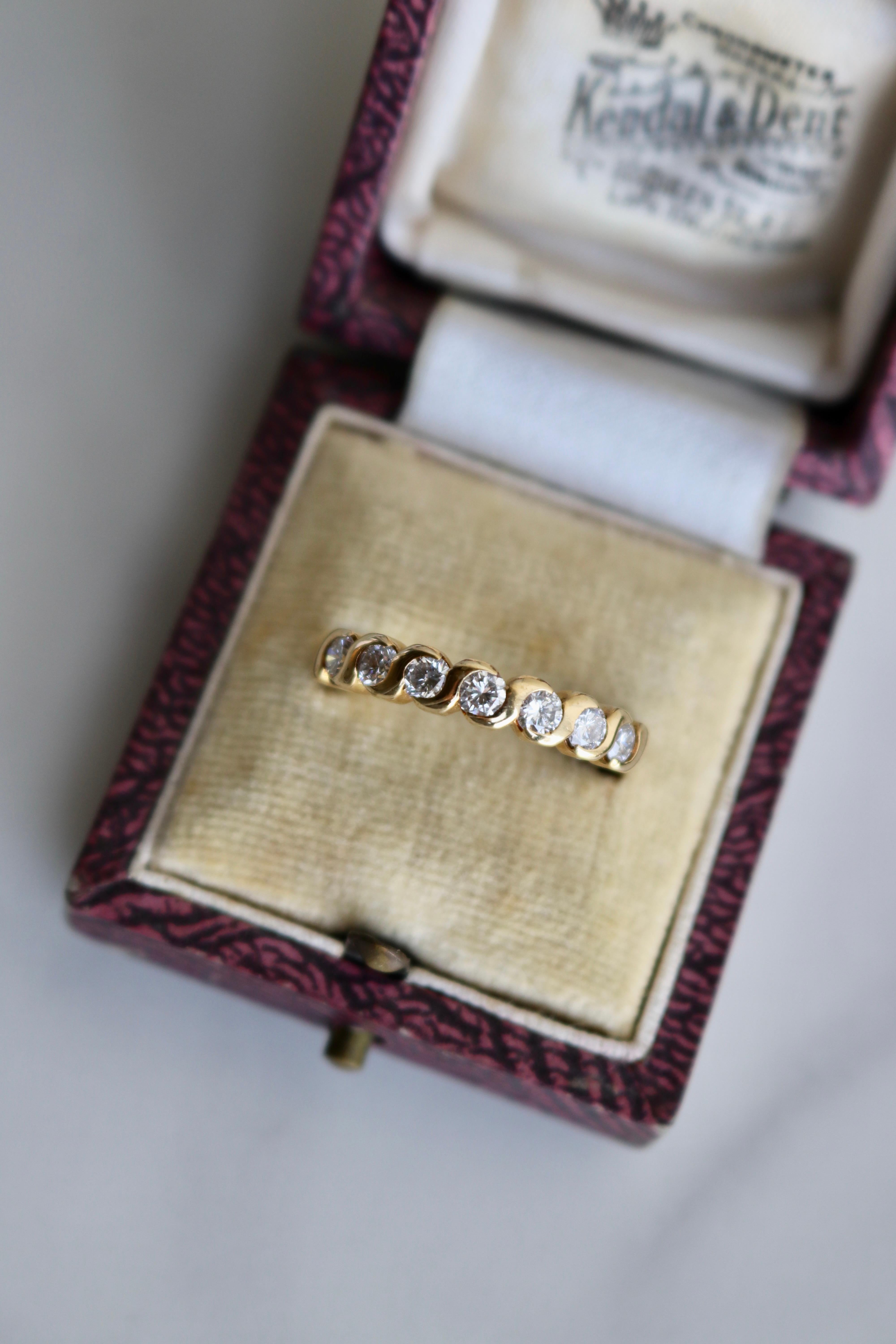 Vintage French Diamond 18k Yellow Gold Half Eternity Band For Sale 1
