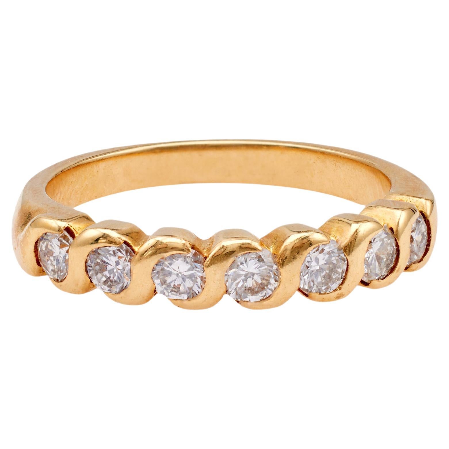 Vintage French Diamond 18k Yellow Gold Half Eternity Band For Sale