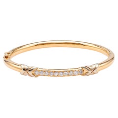 Bracelet jonc français vintage en or jaune 18 carats avec diamants
