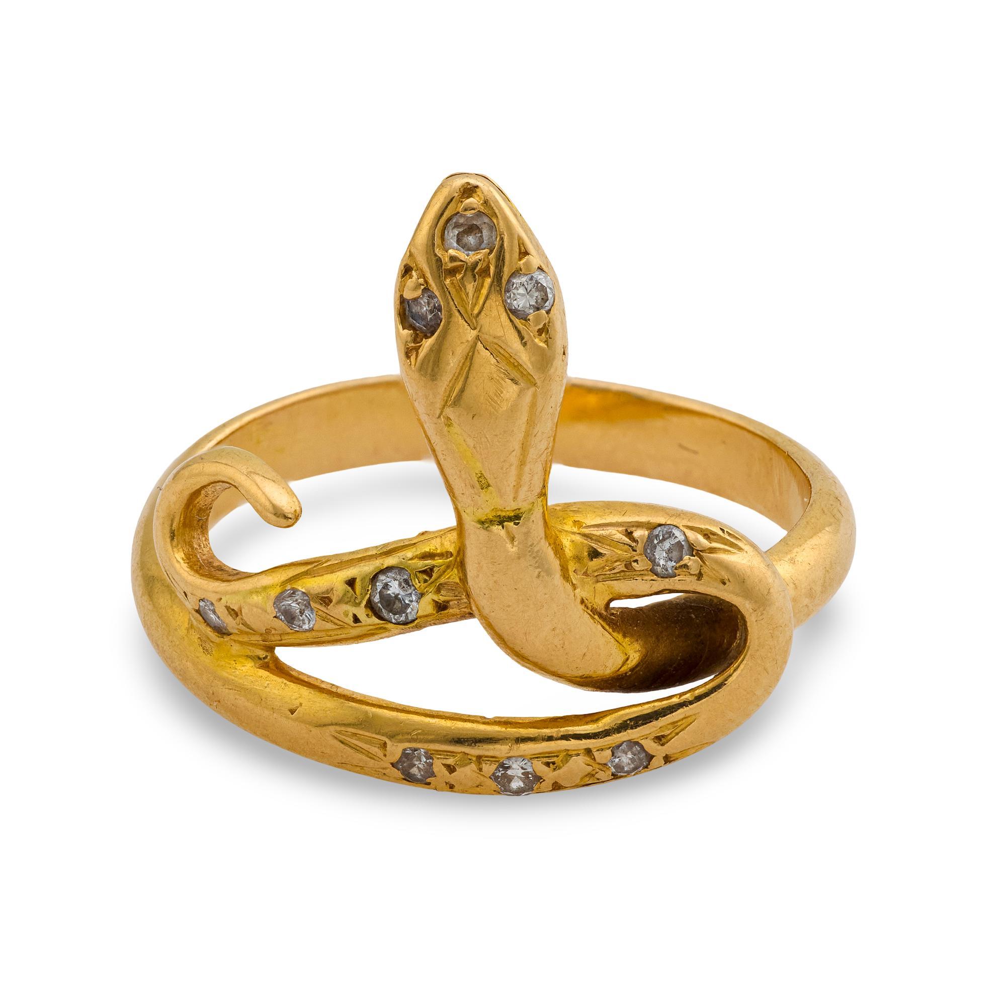 Vintage French Diamant 18k Gelbgold Schlangenring (Moderne) im Angebot