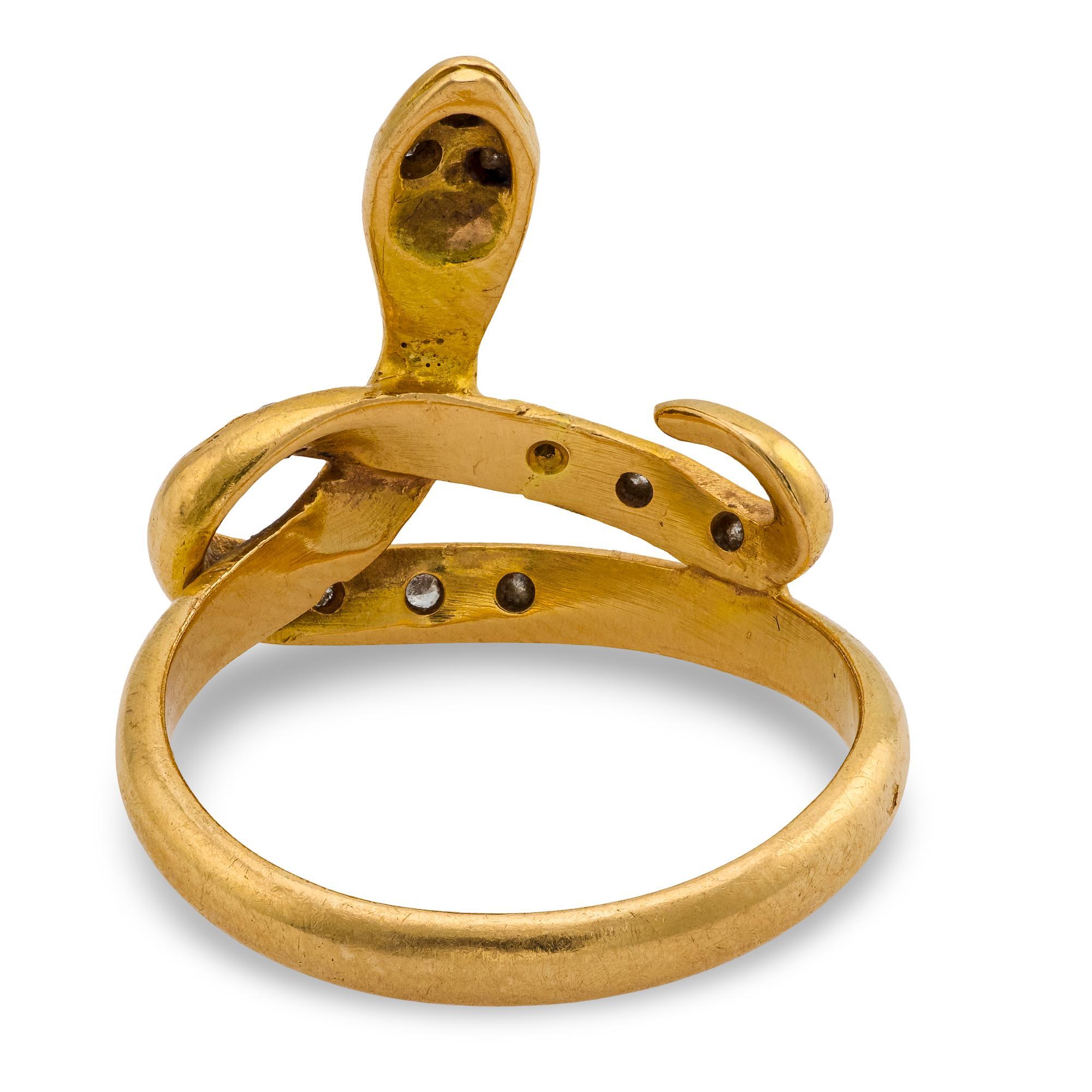 Vintage French Diamant 18k Gelbgold Schlangenring im Zustand „Gut“ im Angebot in Beverly Hills, CA