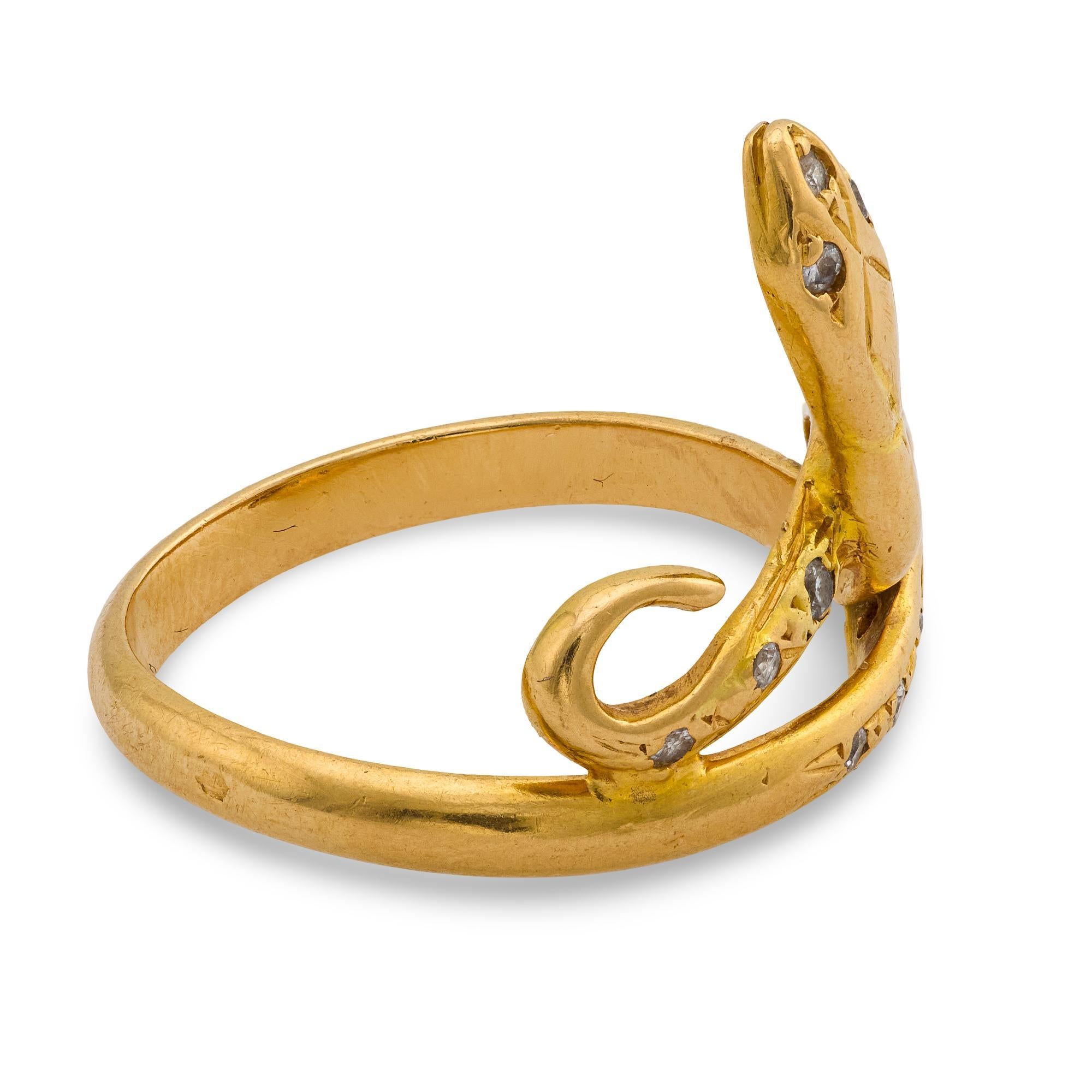 Vintage French Diamant 18k Gelbgold Schlangenring im Angebot 1