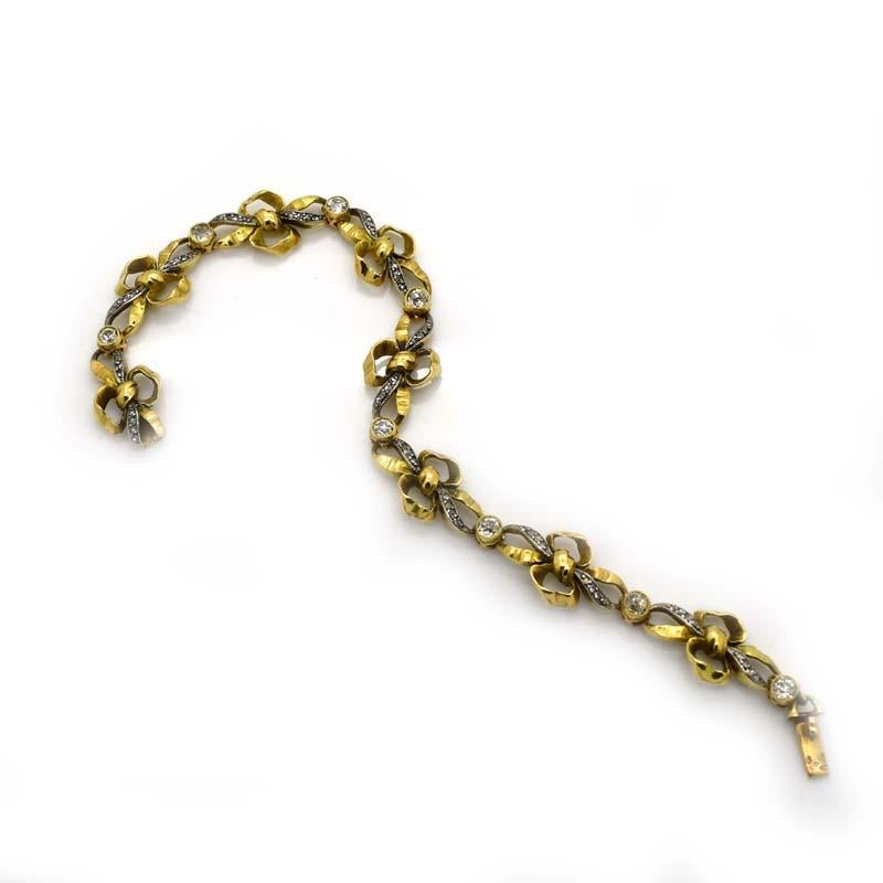 Vintage French Diamond and Gold Bow Bracelet, Circa 1950 For Sale 2
