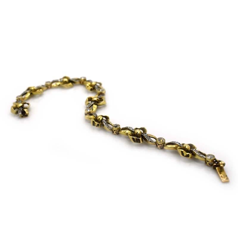 Vintage French Diamond and Gold Bow Bracelet, Circa 1950 For Sale 3
