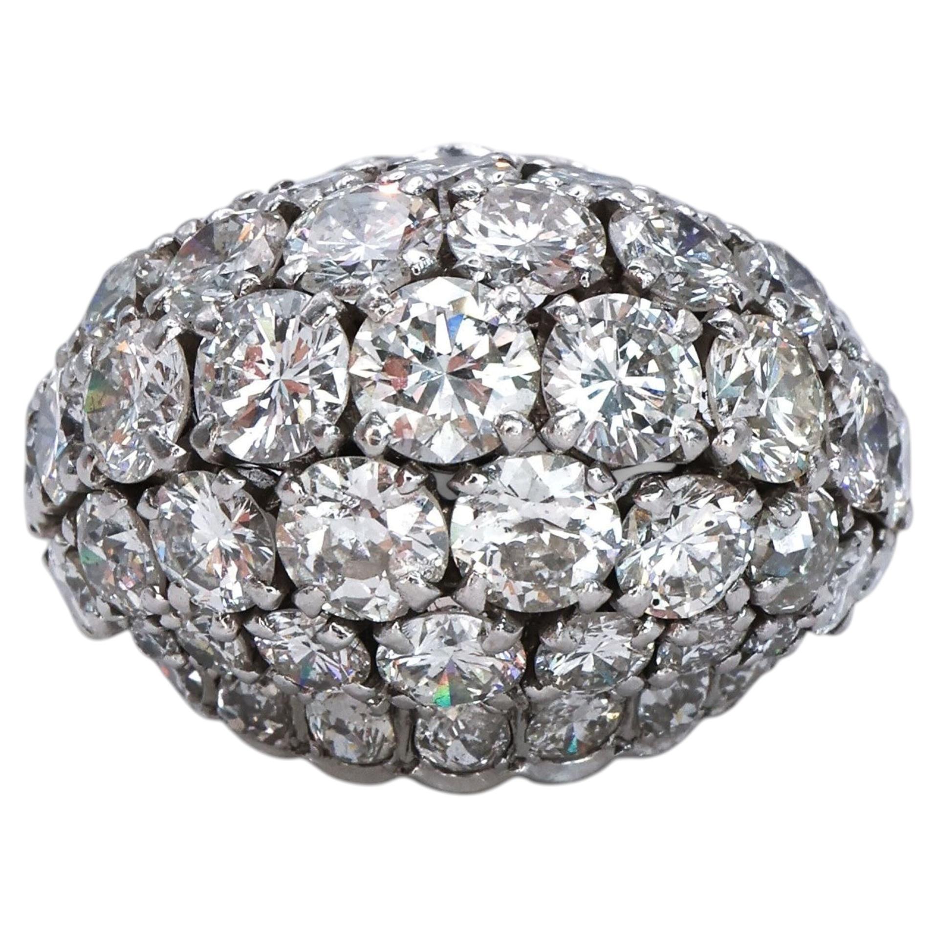 Vintage French Diamond and Platinum Bombé Ring, Circa 1960, 10.50 Carats
