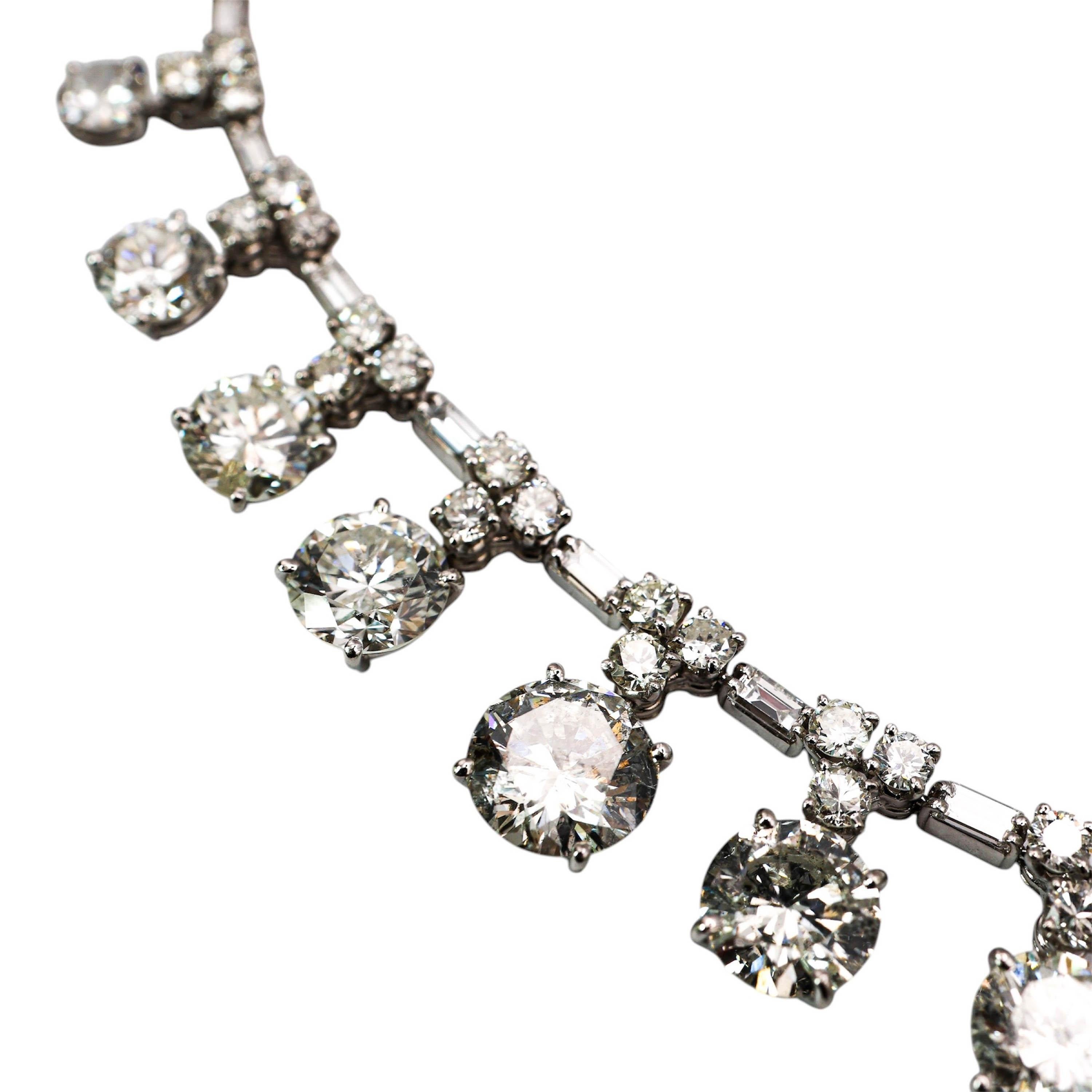 Retro Vintage French Diamond and Platinum Riviére Necklace, 37.84 Carats, Circa 1950 For Sale
