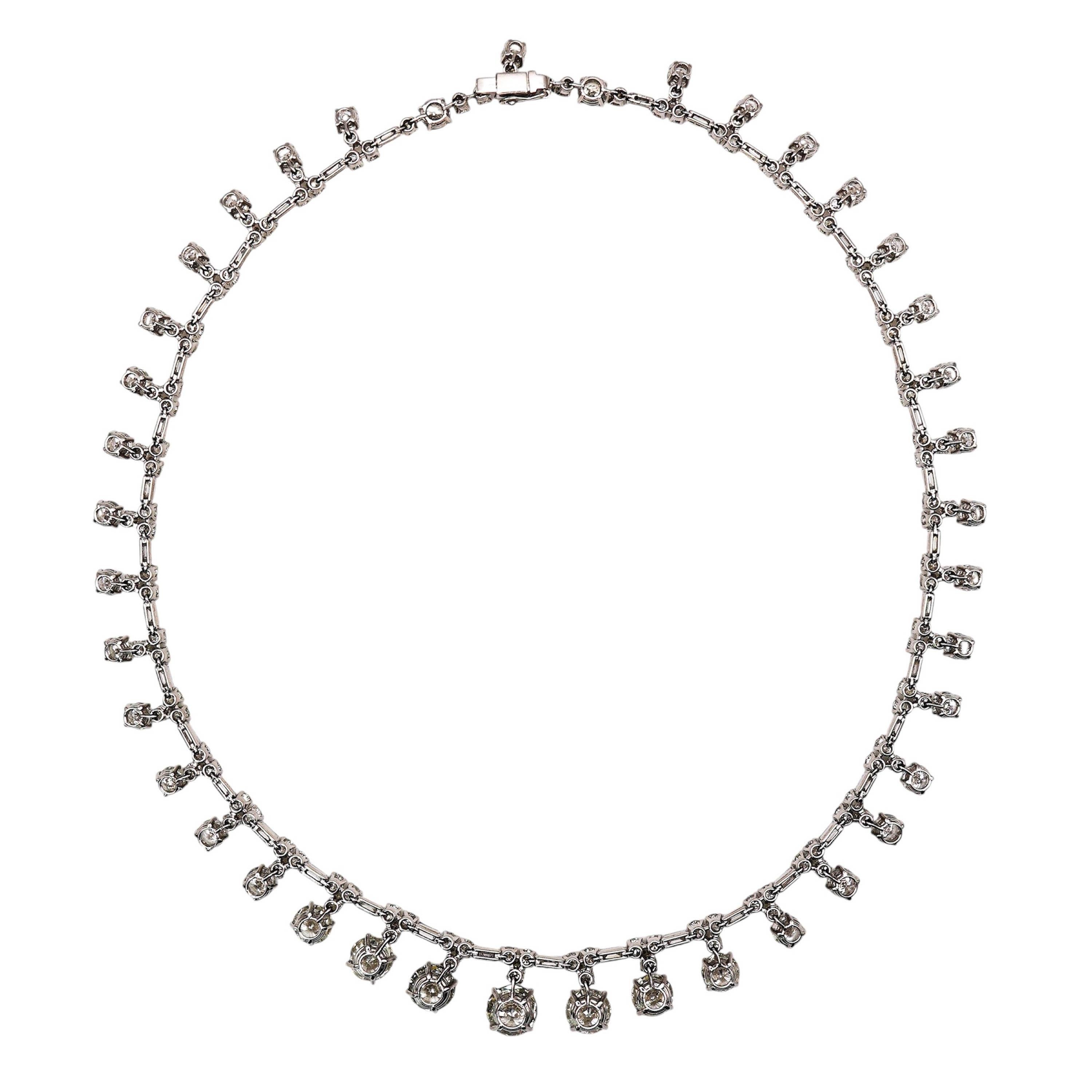 Vintage French Diamond and Platinum Riviére Necklace, 37.84 Carats, Circa 1950 In Good Condition For Sale In London, GB