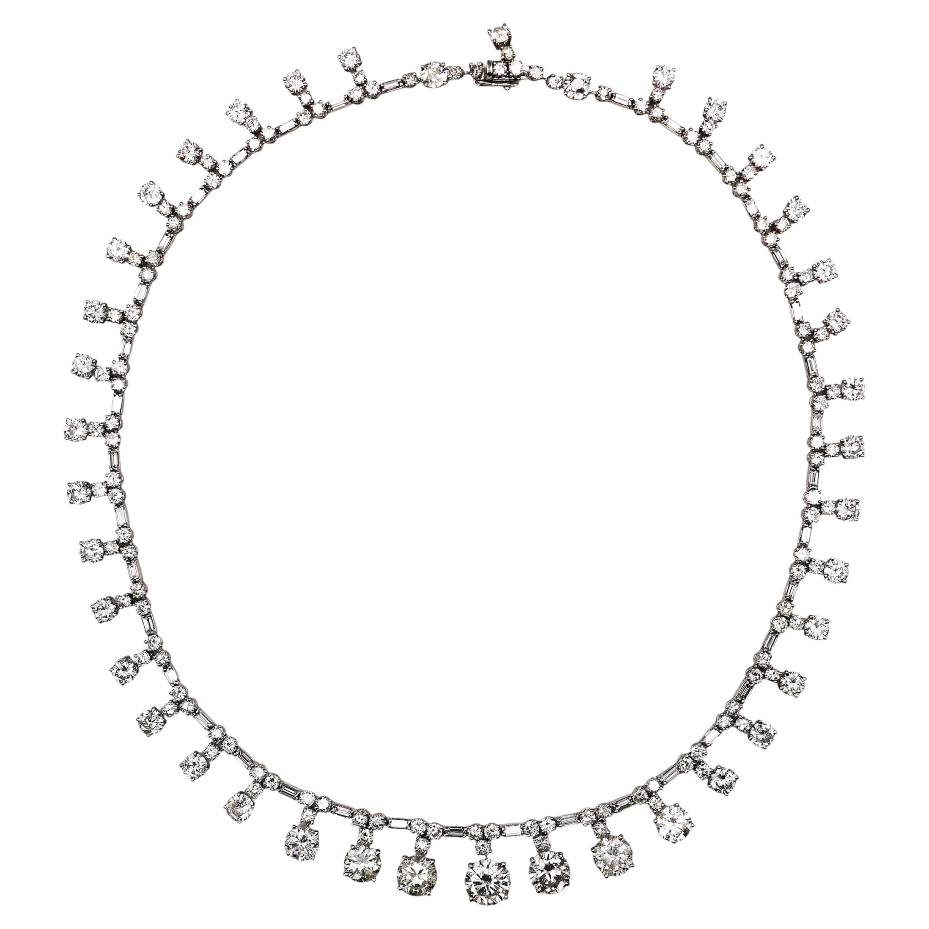 Vintage French Diamond and Platinum Riviére Necklace, 37.84 Carats, Circa 1950