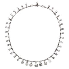 Collana Riviére francese d'epoca con diamanti e platino, 37,84 carati, Circa 1950