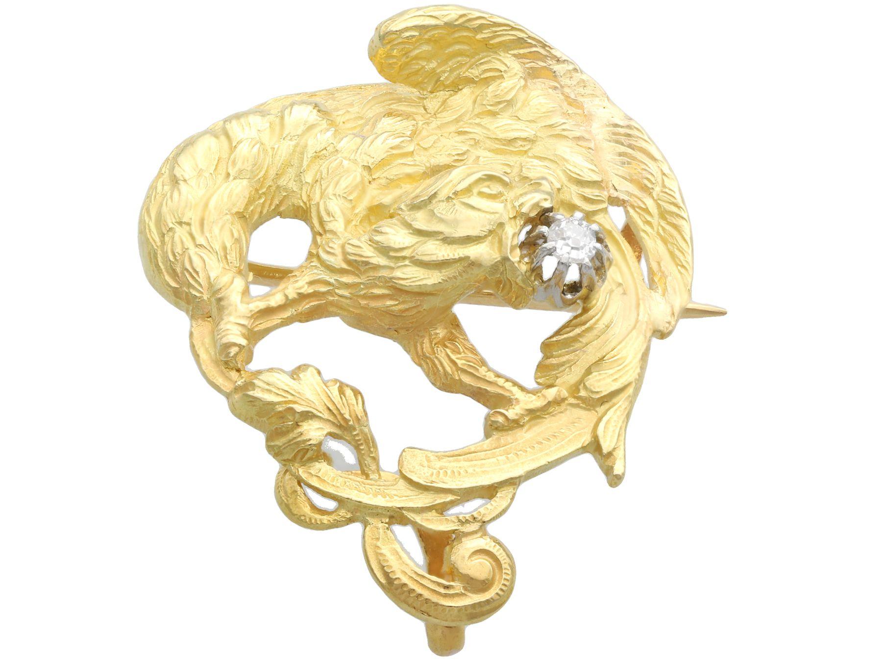 Women's or Men's Vintage French Diamond and Yellow Gold Mythological Brooch, Circa 1940