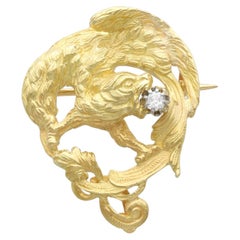 Vintage French Diamond and Yellow Gold Mythological Brooch, Circa 1940