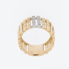Vintage French Diamond Band Ring Yellow and White Gold