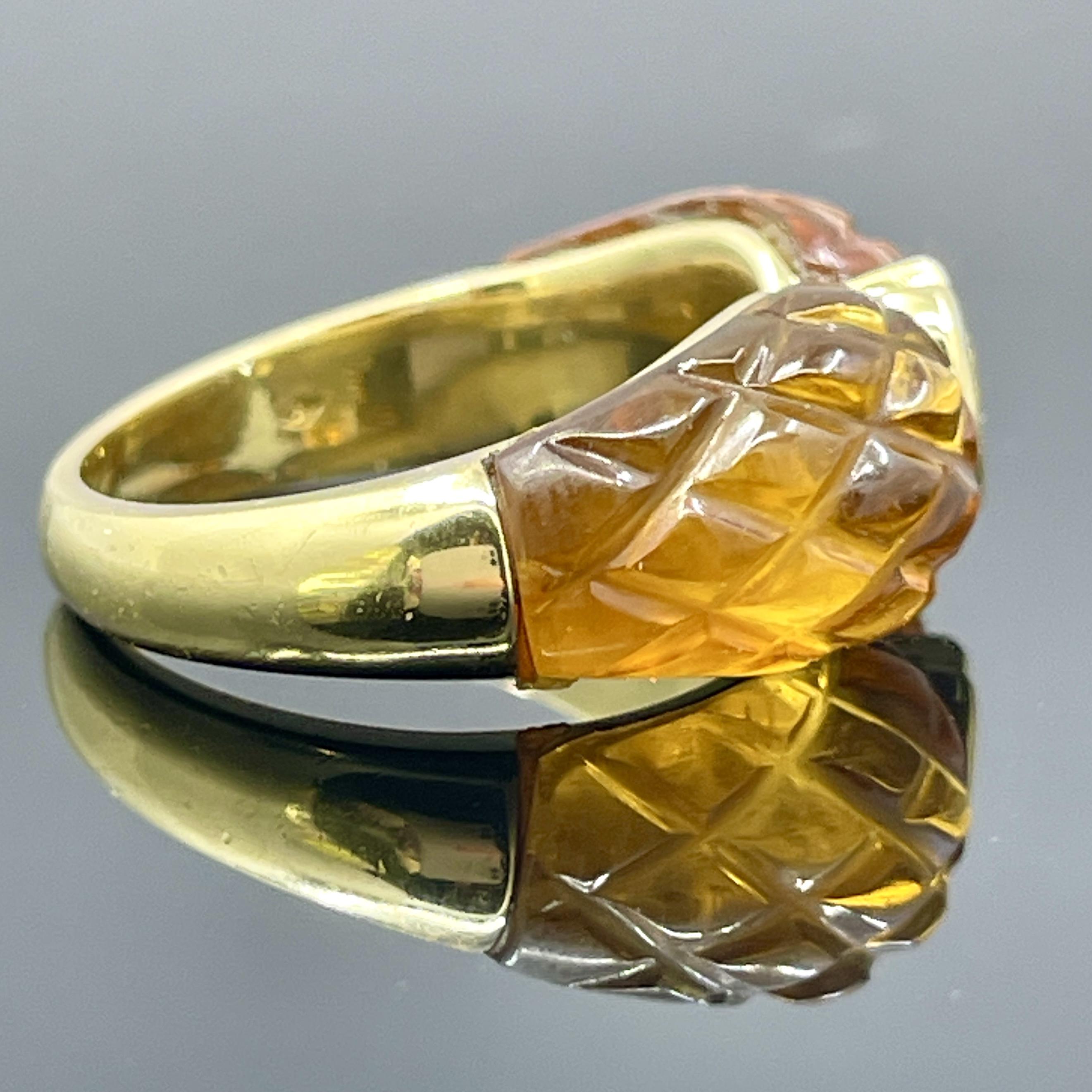 Taglio rotondo Anello francese vintage con diamante e citrino intagliato in oro giallo 18 carati in vendita