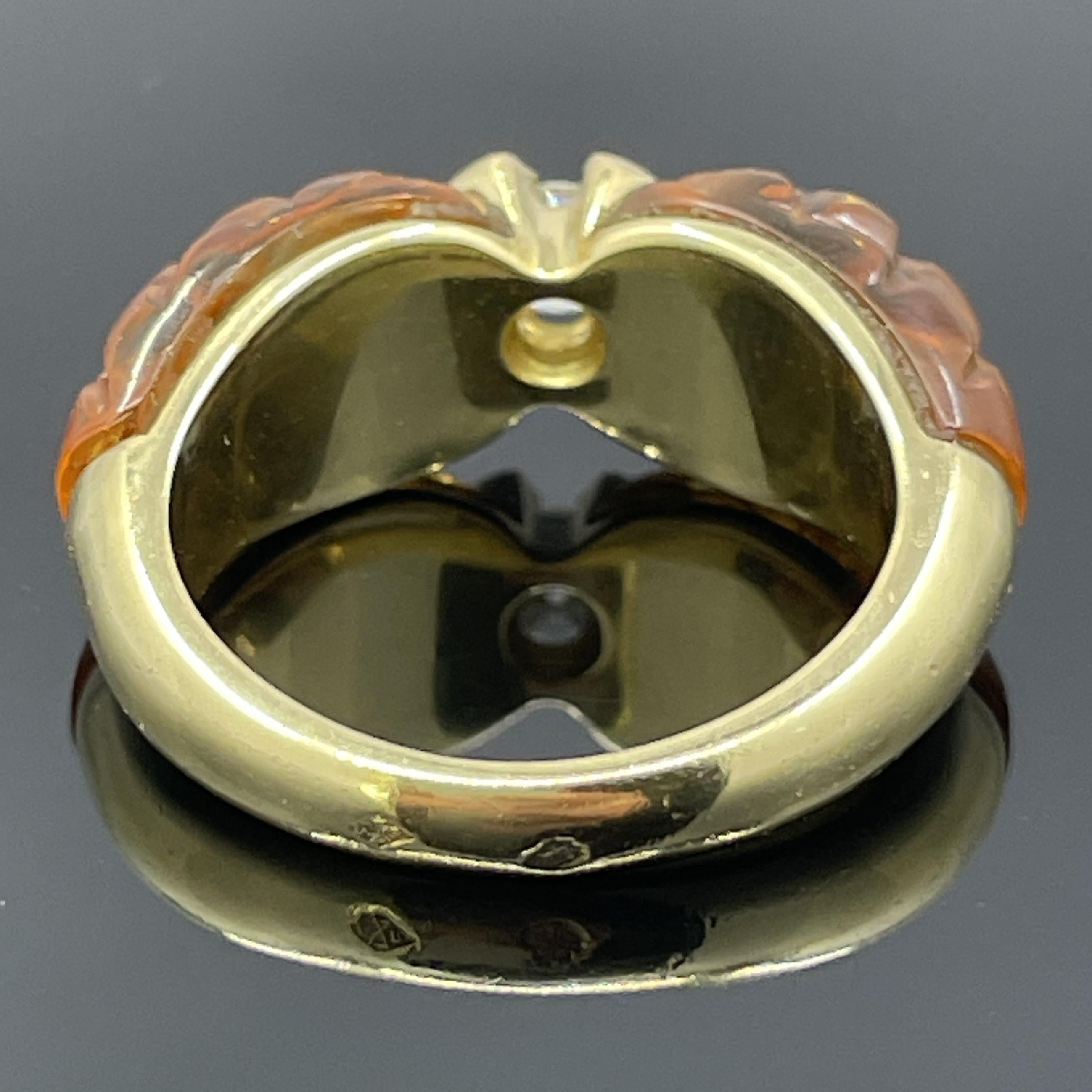Anello francese vintage con diamante e citrino intagliato in oro giallo 18 carati In condizioni ottime in vendita a Orlando, FL