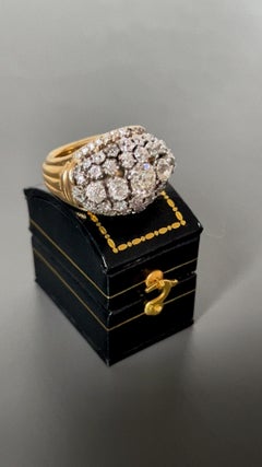 Vintage French Diamond Dome Ring, Old Cut Diamonds, 18K Yellow Gold