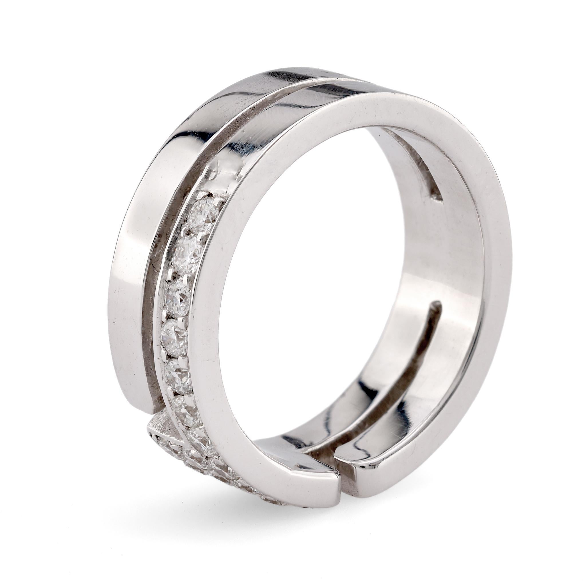 Brilliant Cut Vintage French Diamond Platinum Zig Zag Band