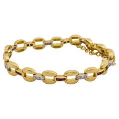 Vintage French diamond ruby 18k yellow gold bracelet