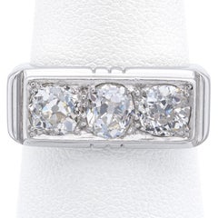 Vintage French Diamond White Gold 1.81 TCW Three-Stone Band Ring Size 7.25