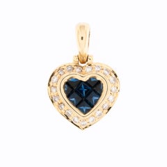 Vintage French Diamonds and Sapphires Heart Pendant Yellow Gold