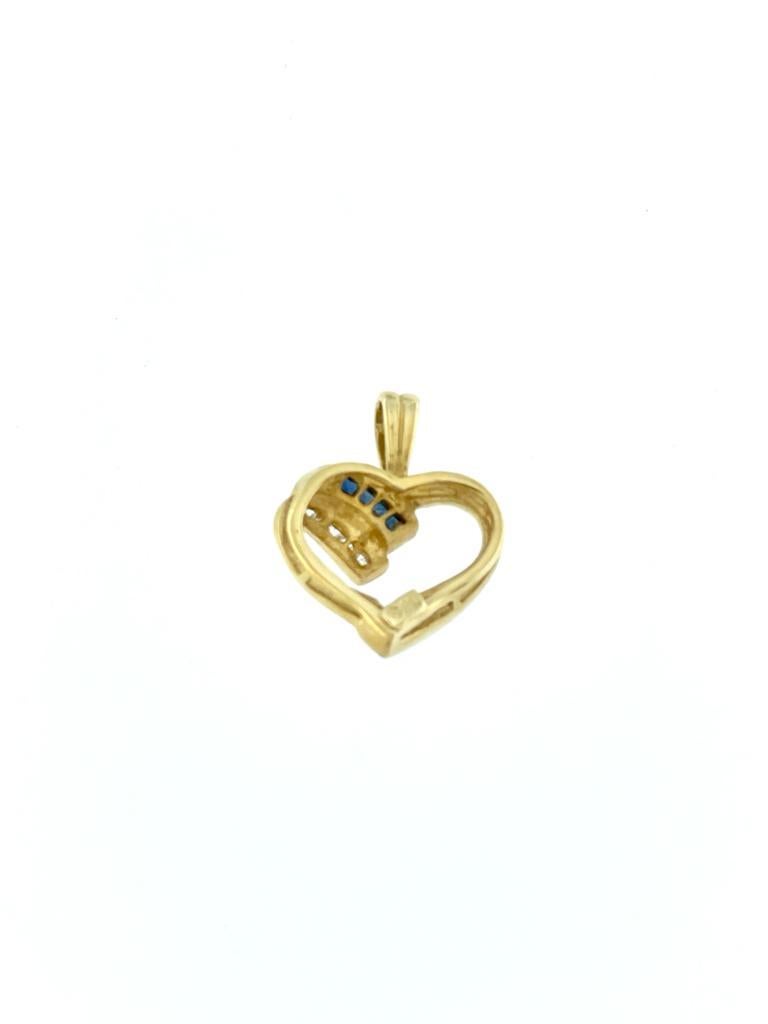 Artisan Vintage French Diamonds and Sapphires Heart Pendant Yellow Gold  For Sale