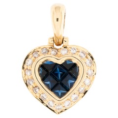 Vintage French Diamonds and Sapphires Heart Pendant Yellow Gold