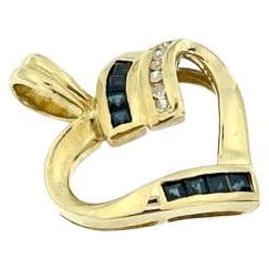 Vintage French Diamonds and Sapphires Heart Pendant Yellow Gold
