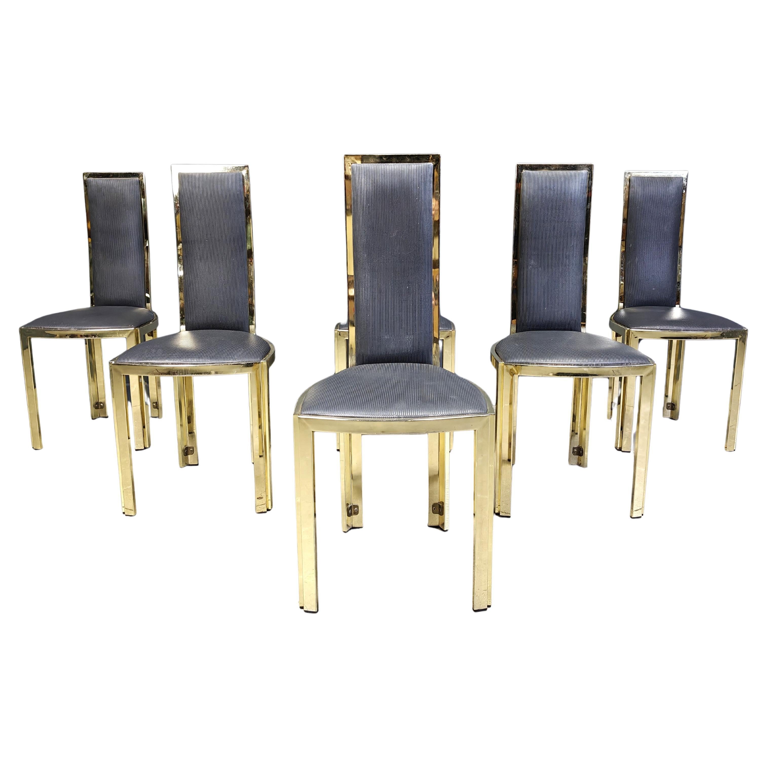 Sedie da pranzo francesi d'epoca in ottone, anni '70