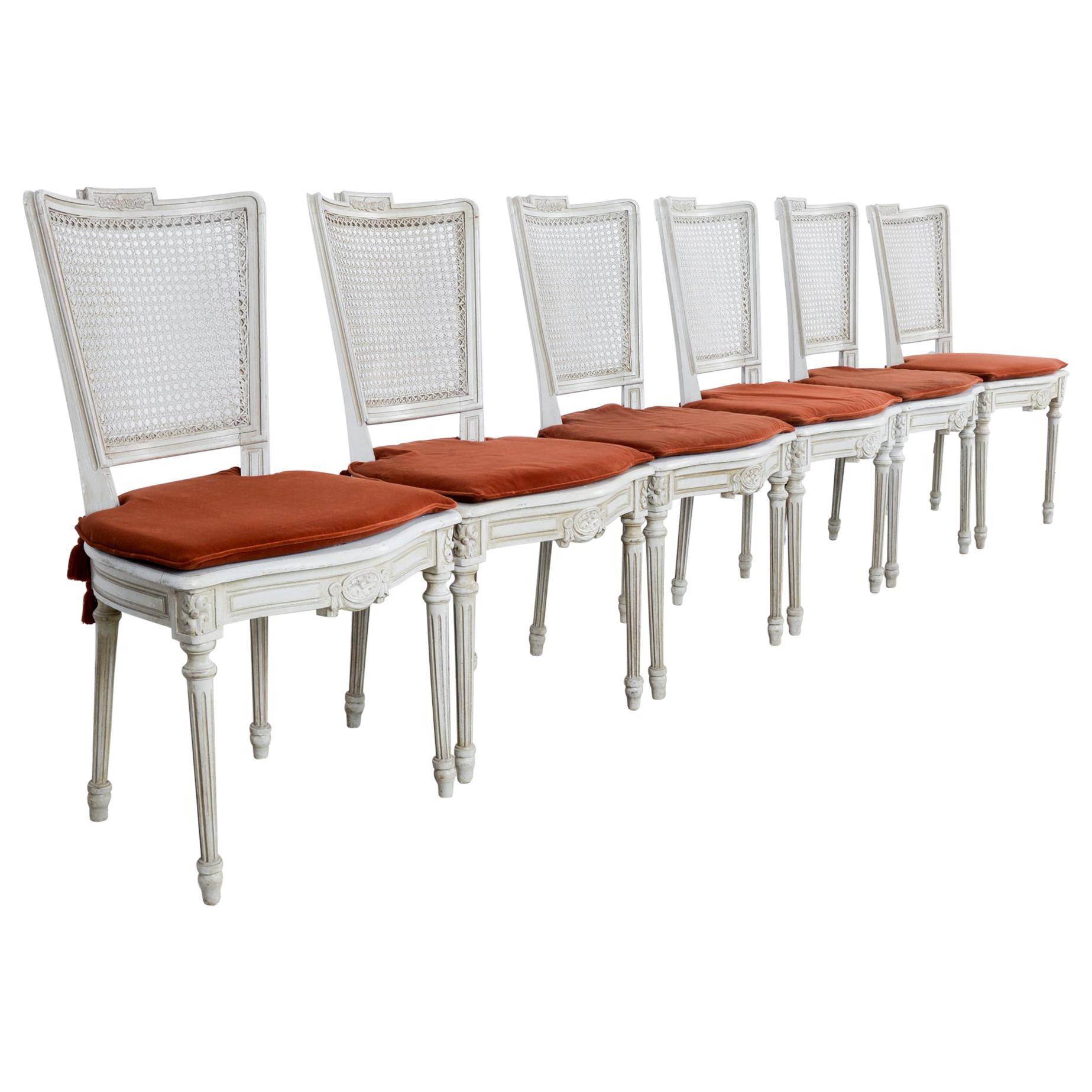 Vintage French Dining Chairs with Fabric Seat Cushion, Set of Six