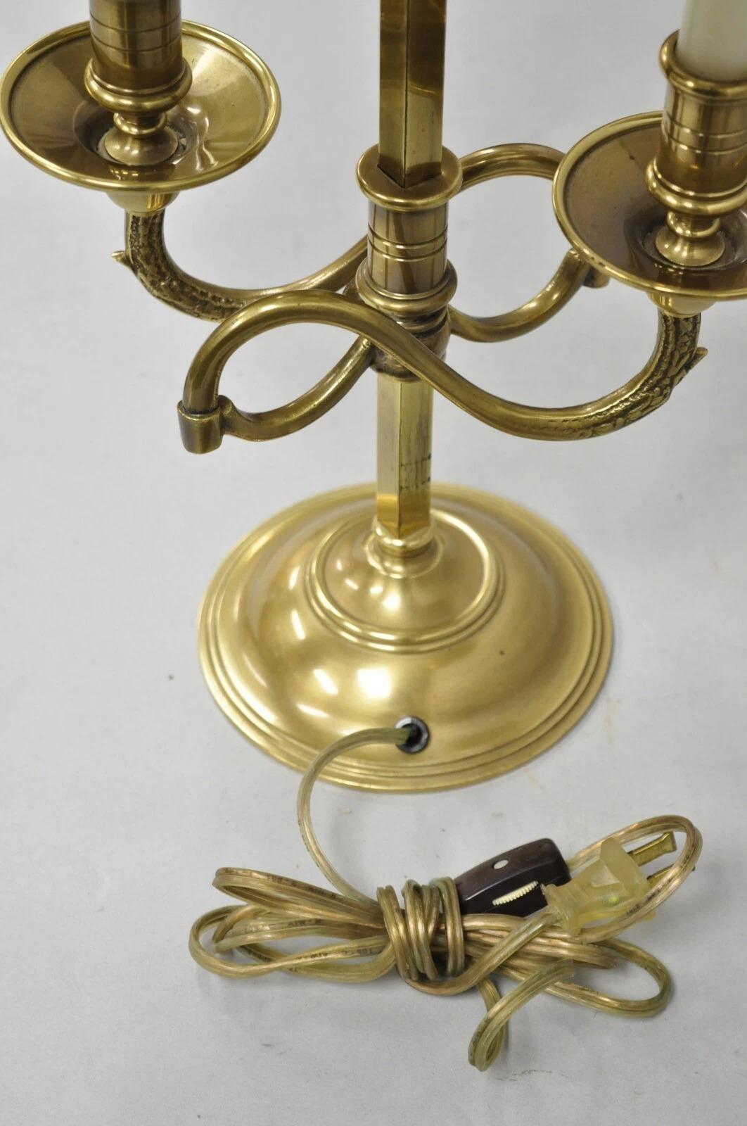 Vintage French Directoire Brass Scroll Arm Tole Metal Bouillotte Desk Table Lamp For Sale 5