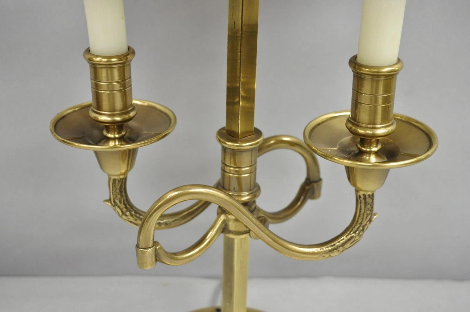 Vintage French Directoire Brass Scroll Arm Tole Metal Bouillotte Desk Table Lamp For Sale 6