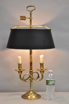 Vintage French Directoire Brass Scroll Arm Tole Metal Bouillotte Desk Table Lamp