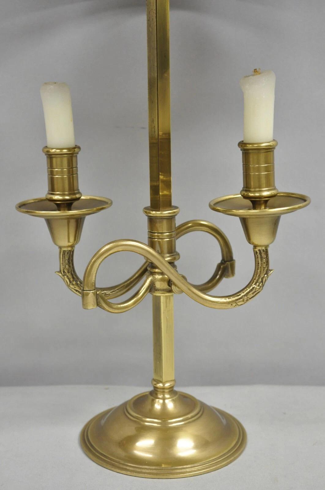 Unknown Vintage French Directoire Brass Scroll Arm Tole Metal Bouillotte Desk Table Lamp For Sale