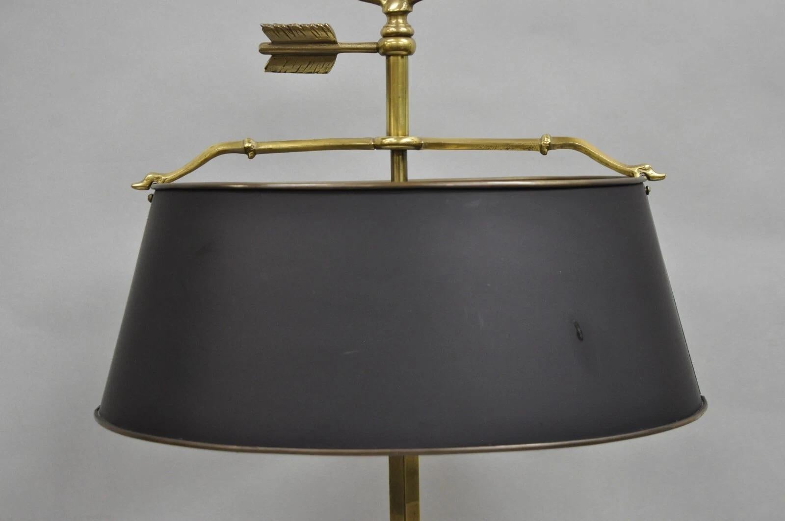 Vintage French Directoire Brass Scroll Arm Tole Metal Bouillotte Desk Table Lamp For Sale 1