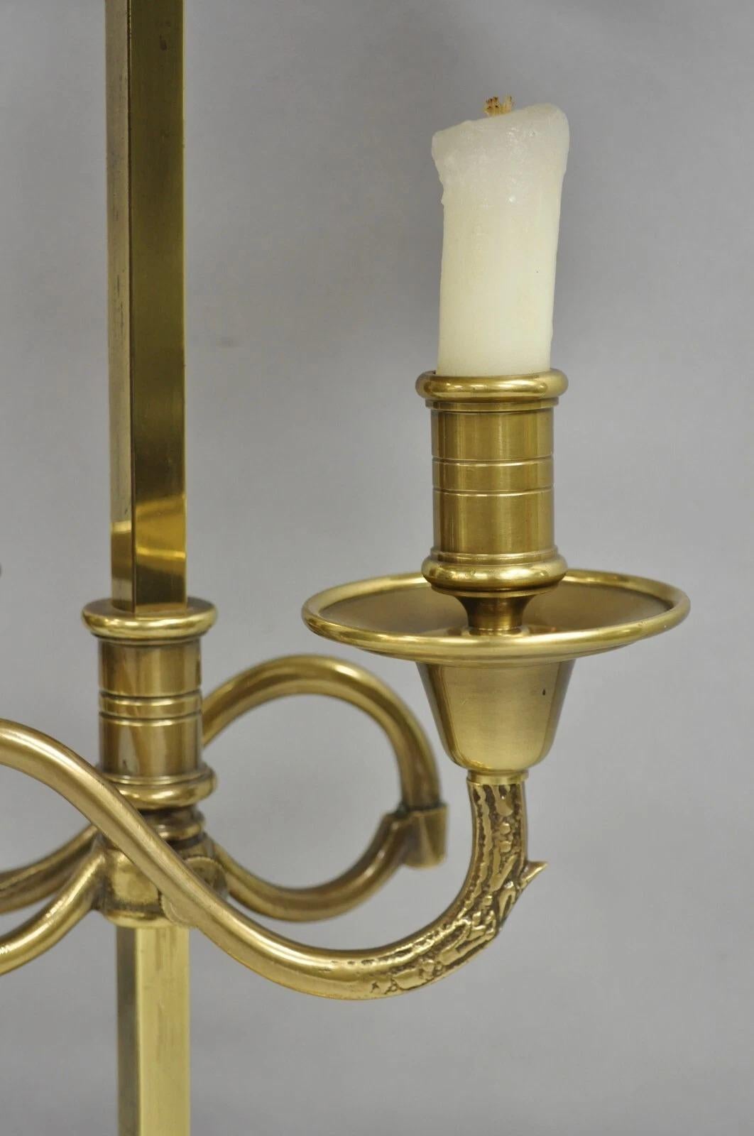 Vintage French Directoire Brass Scroll Arm Tole Metal Bouillotte Desk Table Lamp For Sale 2