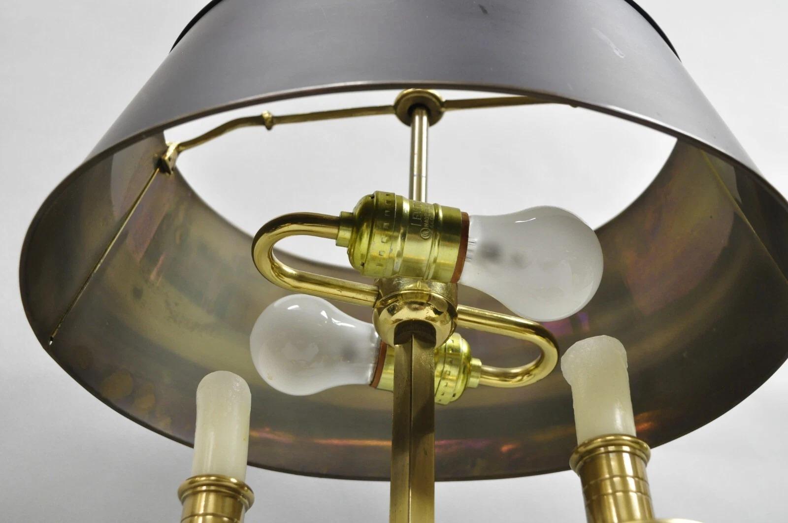 Vintage French Directoire Brass Scroll Arm Tole Metal Bouillotte Desk Table Lamp For Sale 3