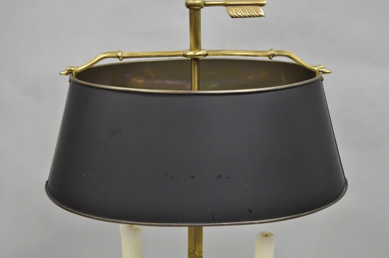 Vintage French Directoire Brass Scroll Arm Tole Metal Bouillotte Desk Table Lamp For Sale 4