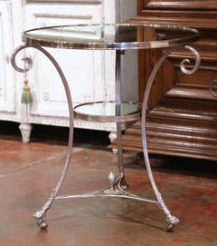 Vintage French Directoire Silver Plated Metal and Mirrored Top Guéridon Table