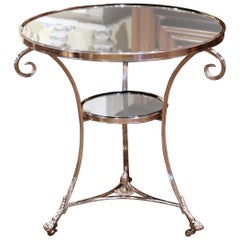Vintage French Directoire Silver Plated Metal and Mirrored Top Guéridon Table