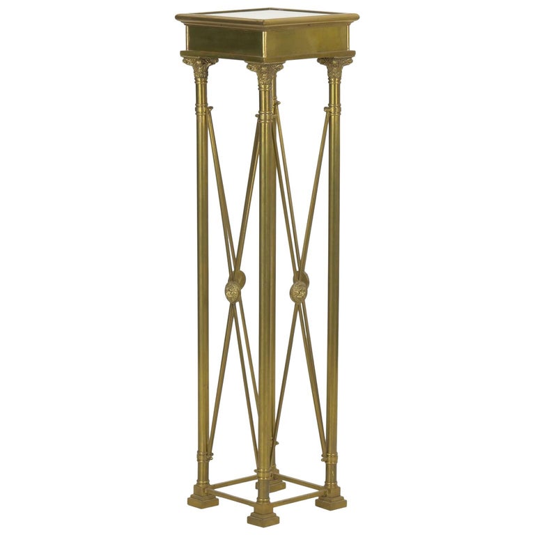 Vintage French Directoire Style Brass Pedestal Accent Table in Jansen