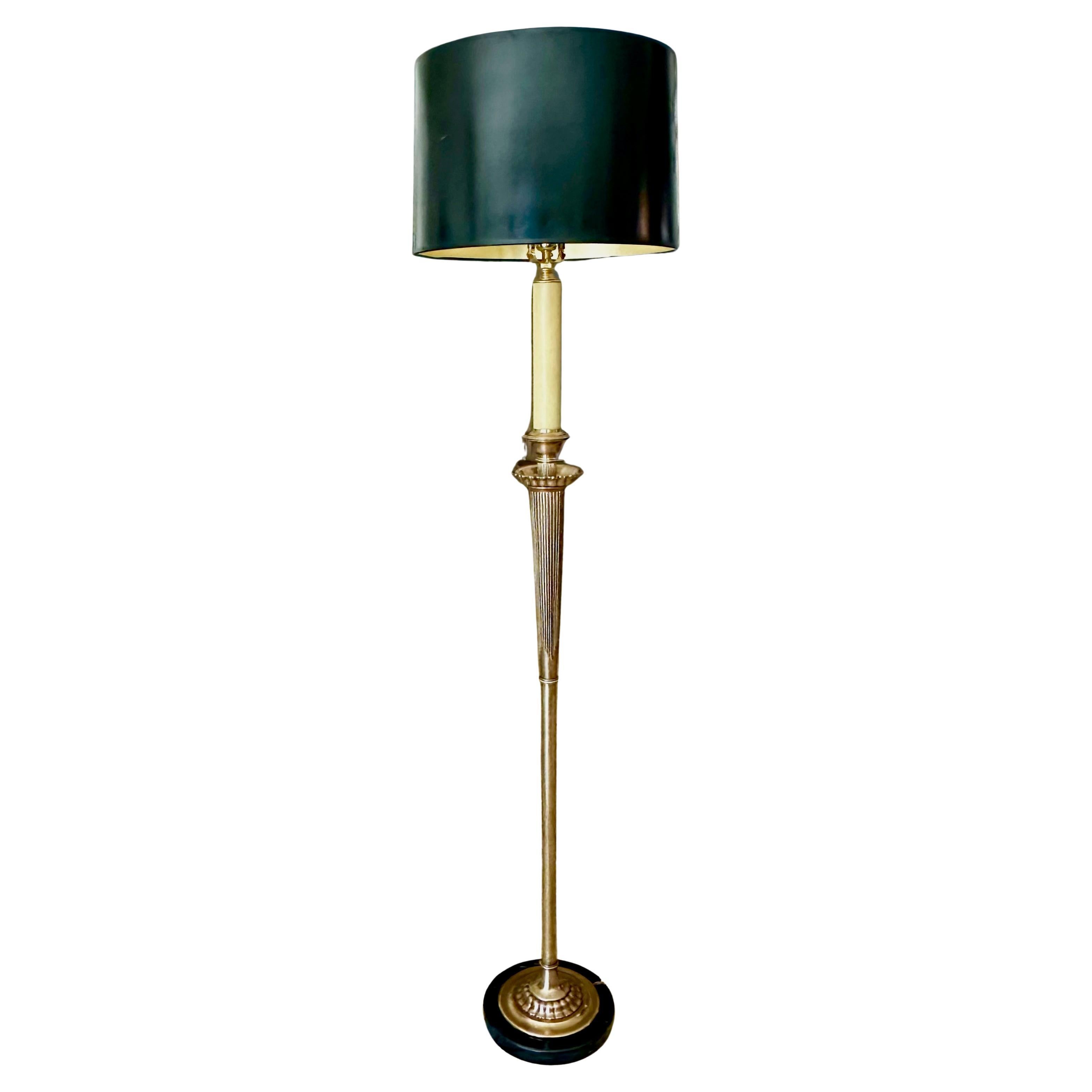 Vintage French Directoire Style Solid Brass & Marble Floor Lamp