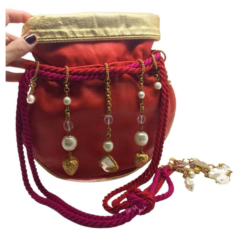 Bolso cruzado vintage francés Dominique Aurientis Raro diseñador con joyas 1980S