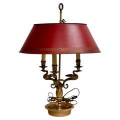 Vintage French Dore Bronze Bouillotte Lamp with Red Shade