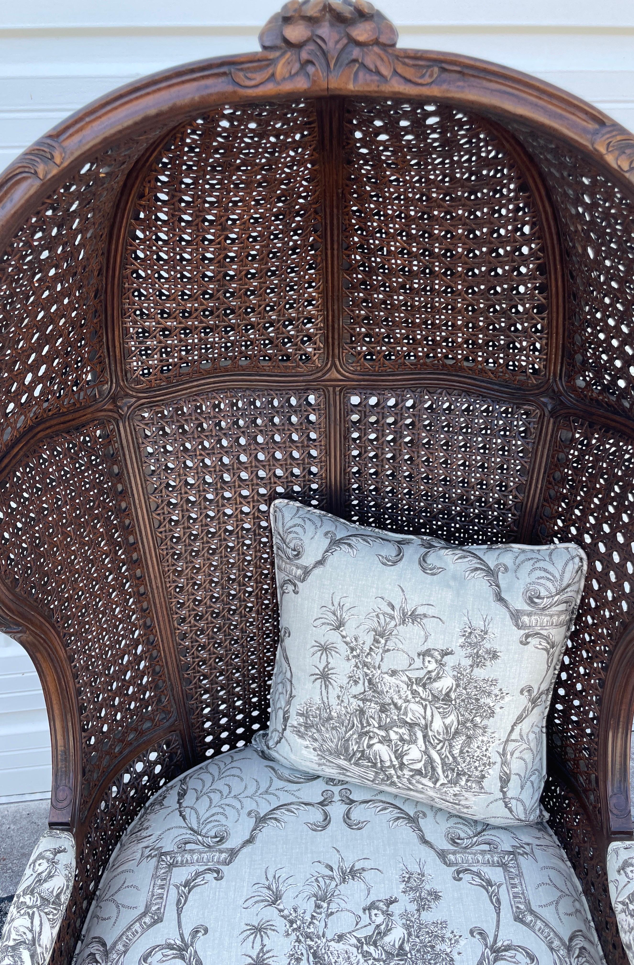 French Provincial Vintage French Double Caned Hooded Chair For Sale