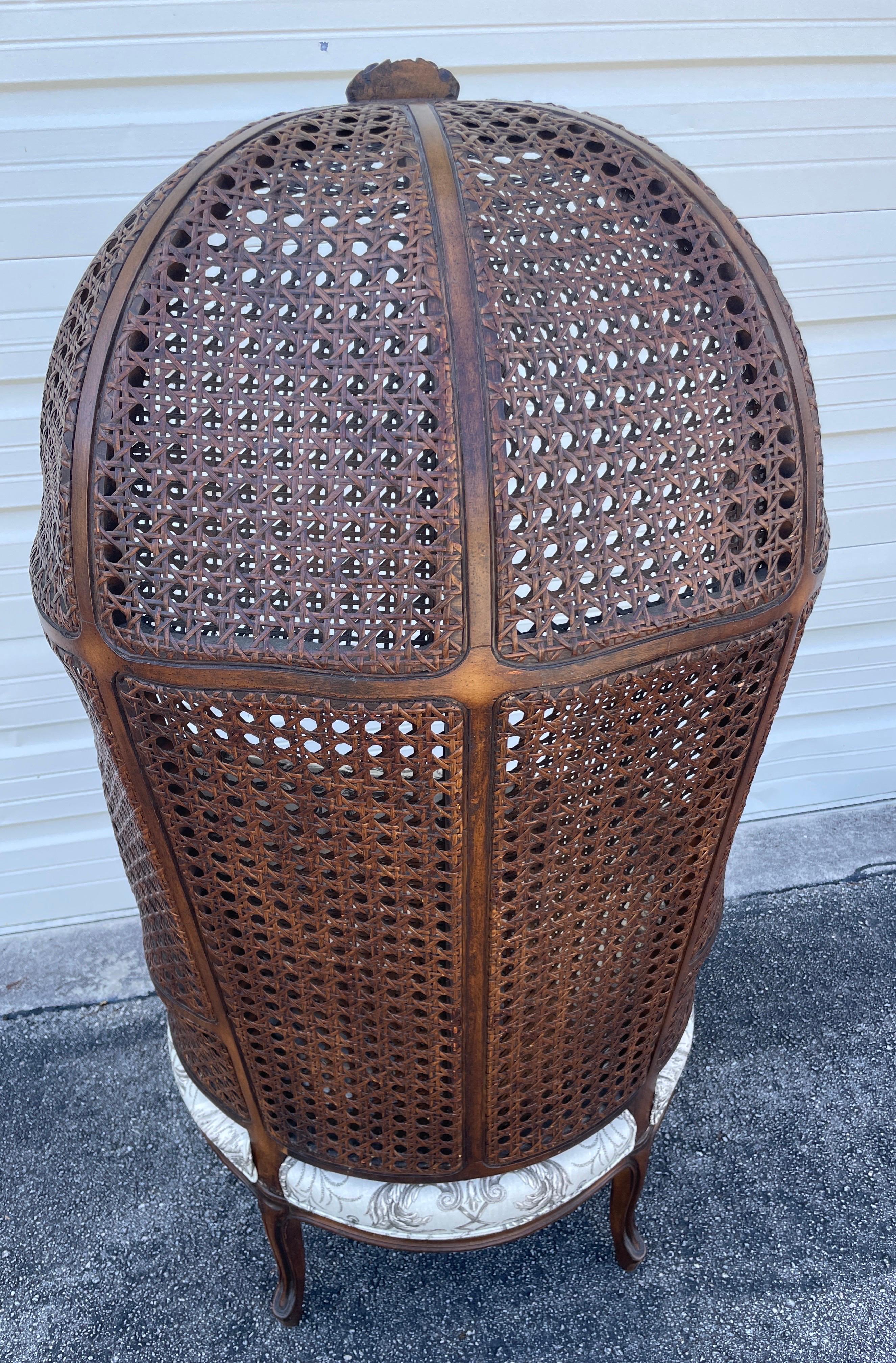 Vintage French Double Caned Hooded Chair For Sale 1