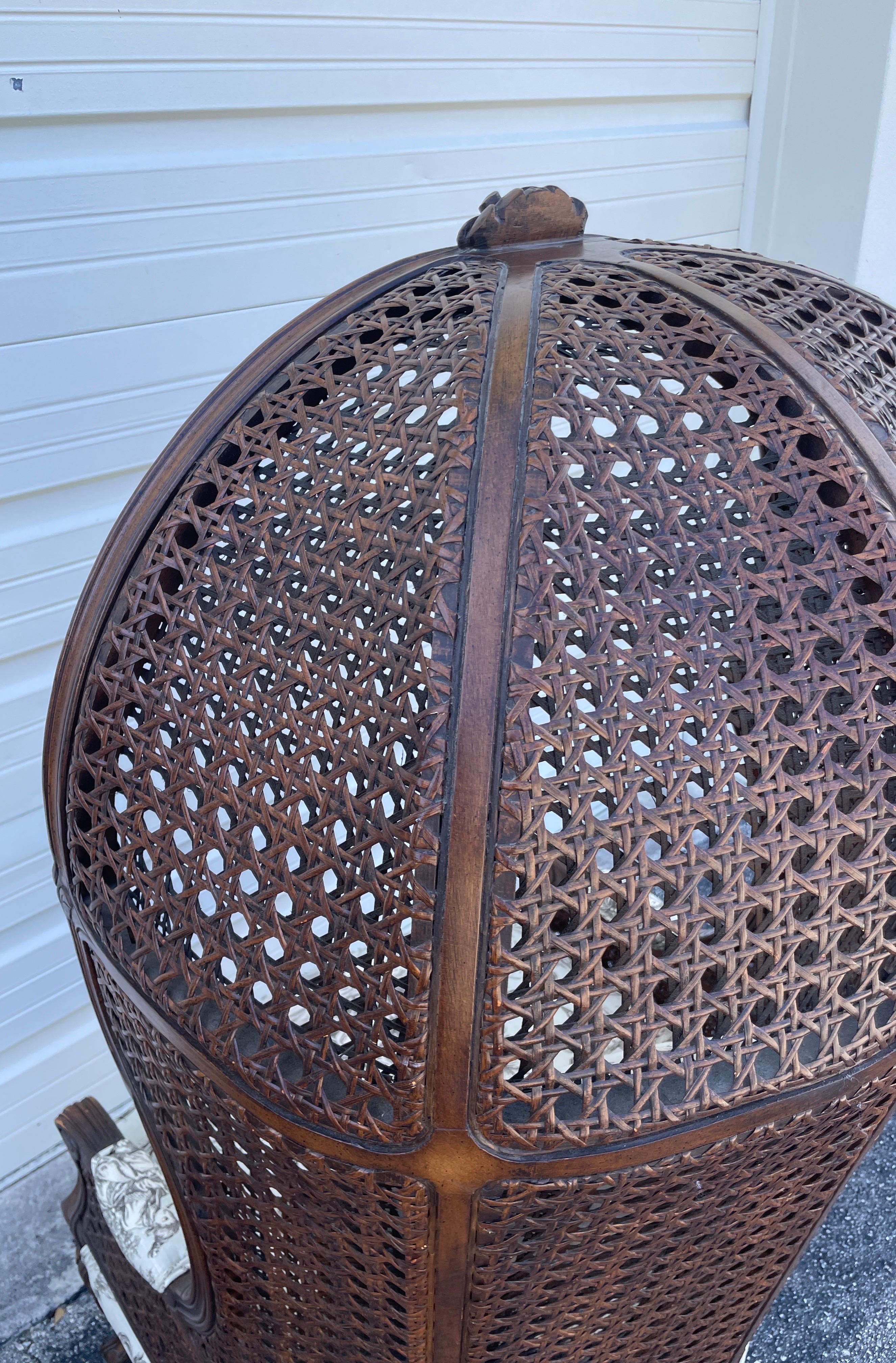 Vintage French Double Caned Hooded Chair For Sale 2