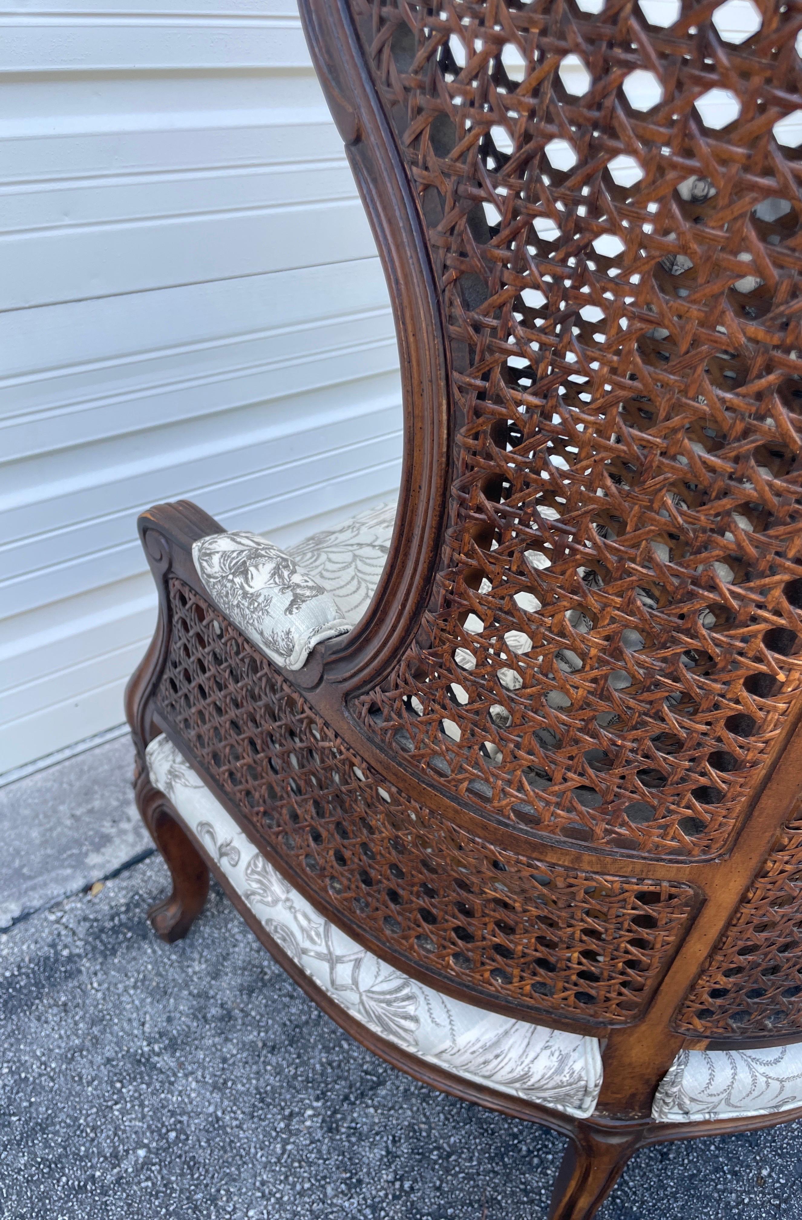 Vintage French Double Caned Hooded Chair For Sale 3
